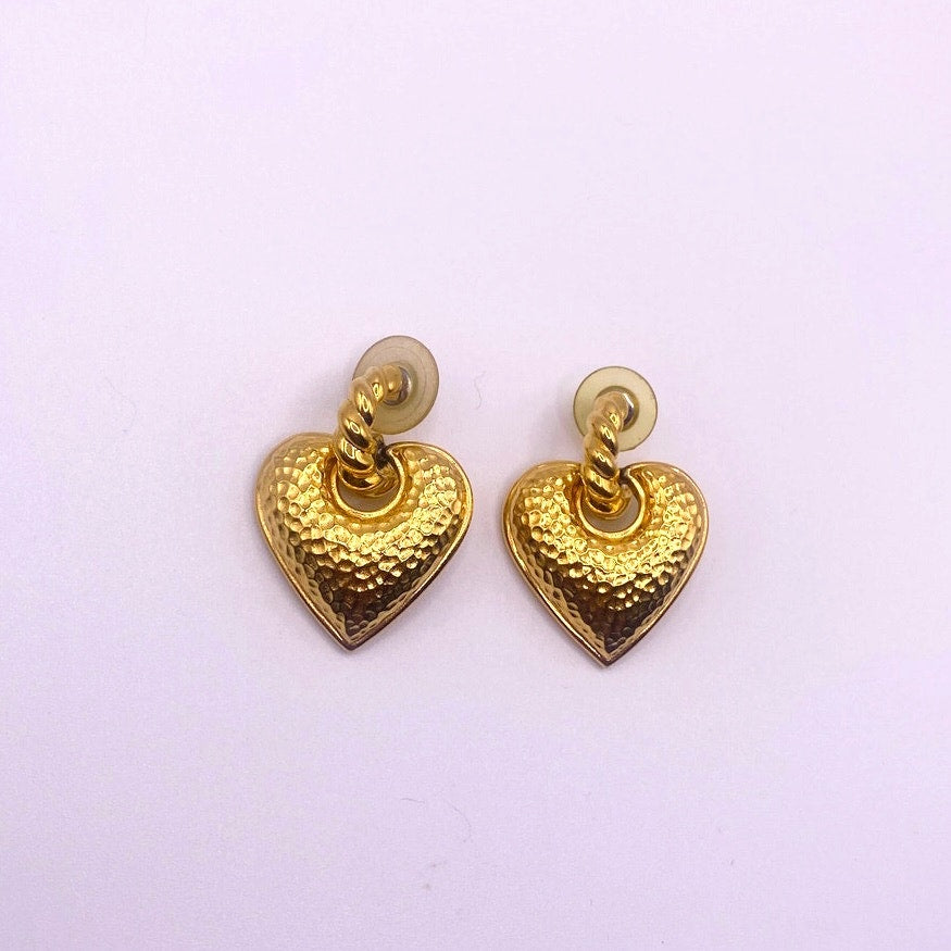 Vtg Dangling Hearts Studs Earrings