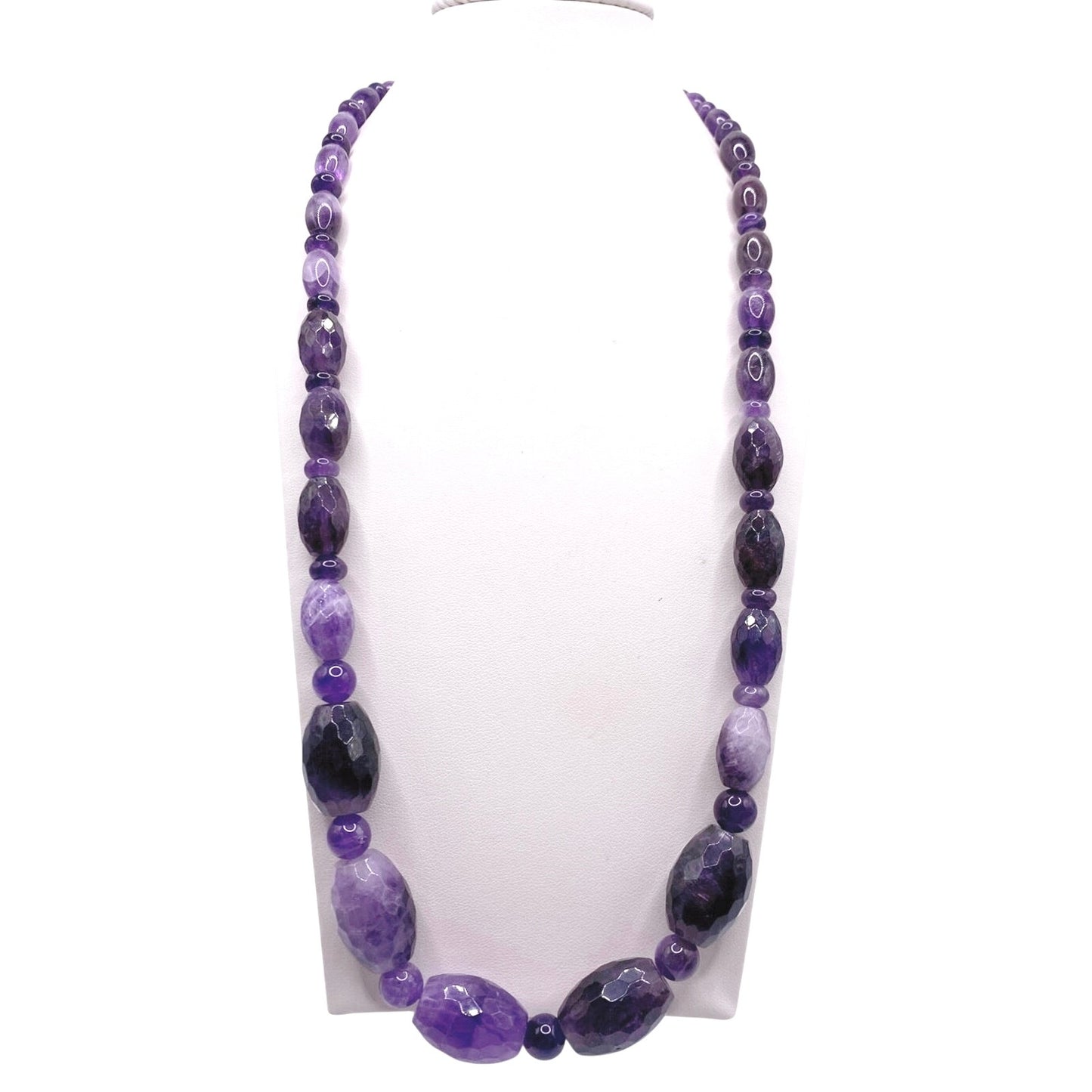 Desert Rose Trading Signed Faceted Amethyst Barrel Beads Necklace and Sterling Silver