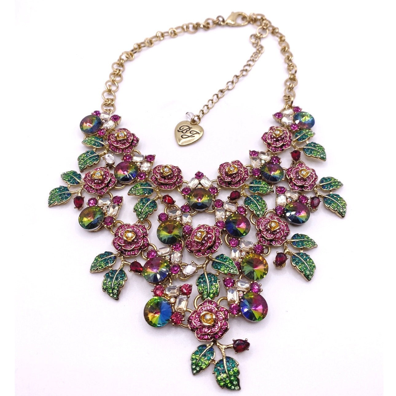 Betsey Johnson Signed Watermelon Tones Floral Statement Necklace