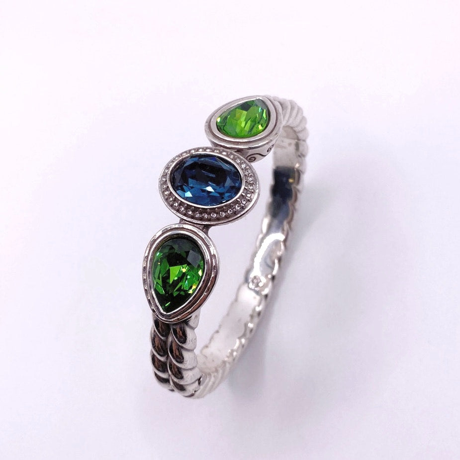 Vintage Brighton Cuff Bracelet 7” with Green and Blue Swarovski Stones