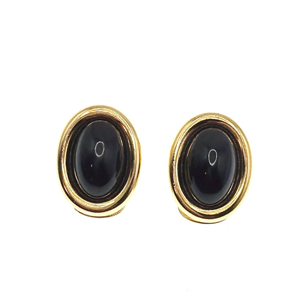 Kenneth Jay Lane Classic Lucite Black Cabochon Clip On Earrings 2cm