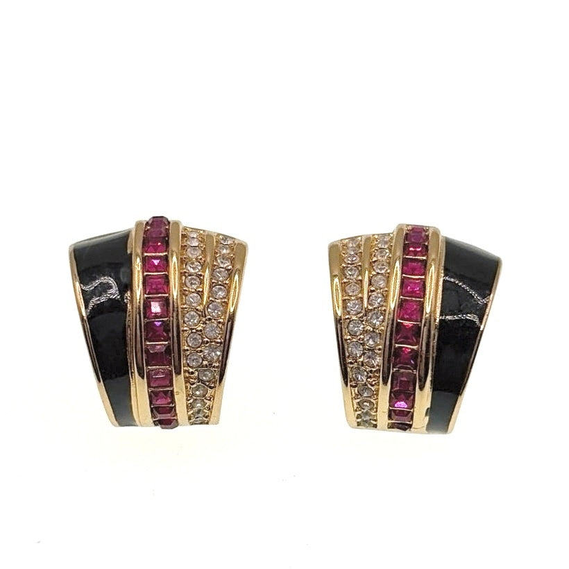 Retro Gold Tone Studs Pink Earrings