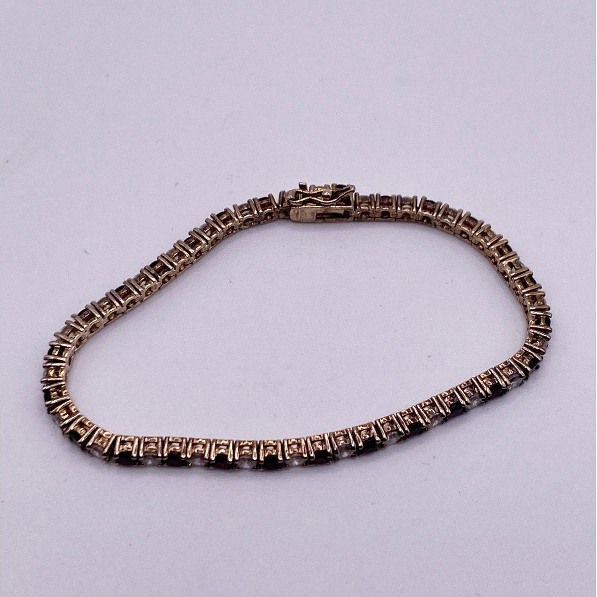 Vintage Sterling Silver Gold Vermeil 925 Bracelet Red and White CZ 3mm Size 7”