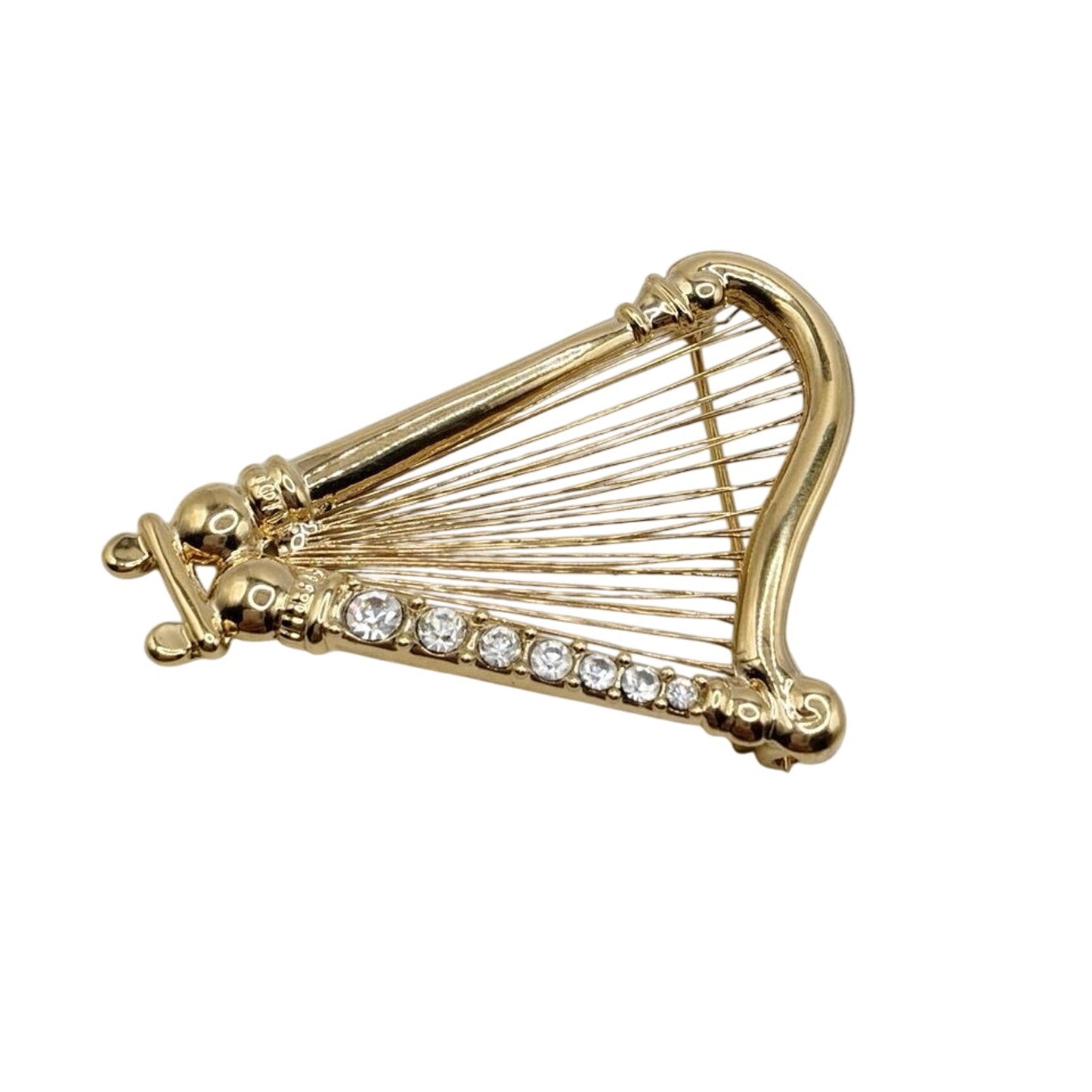 Vintage Harp Brooch Gold Tone 2”