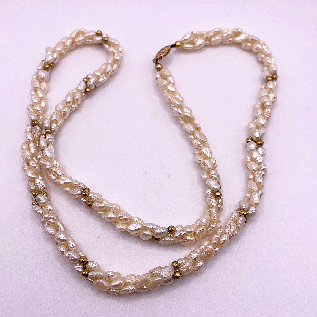 14k and Rice Pearls Necklace 22”  Long