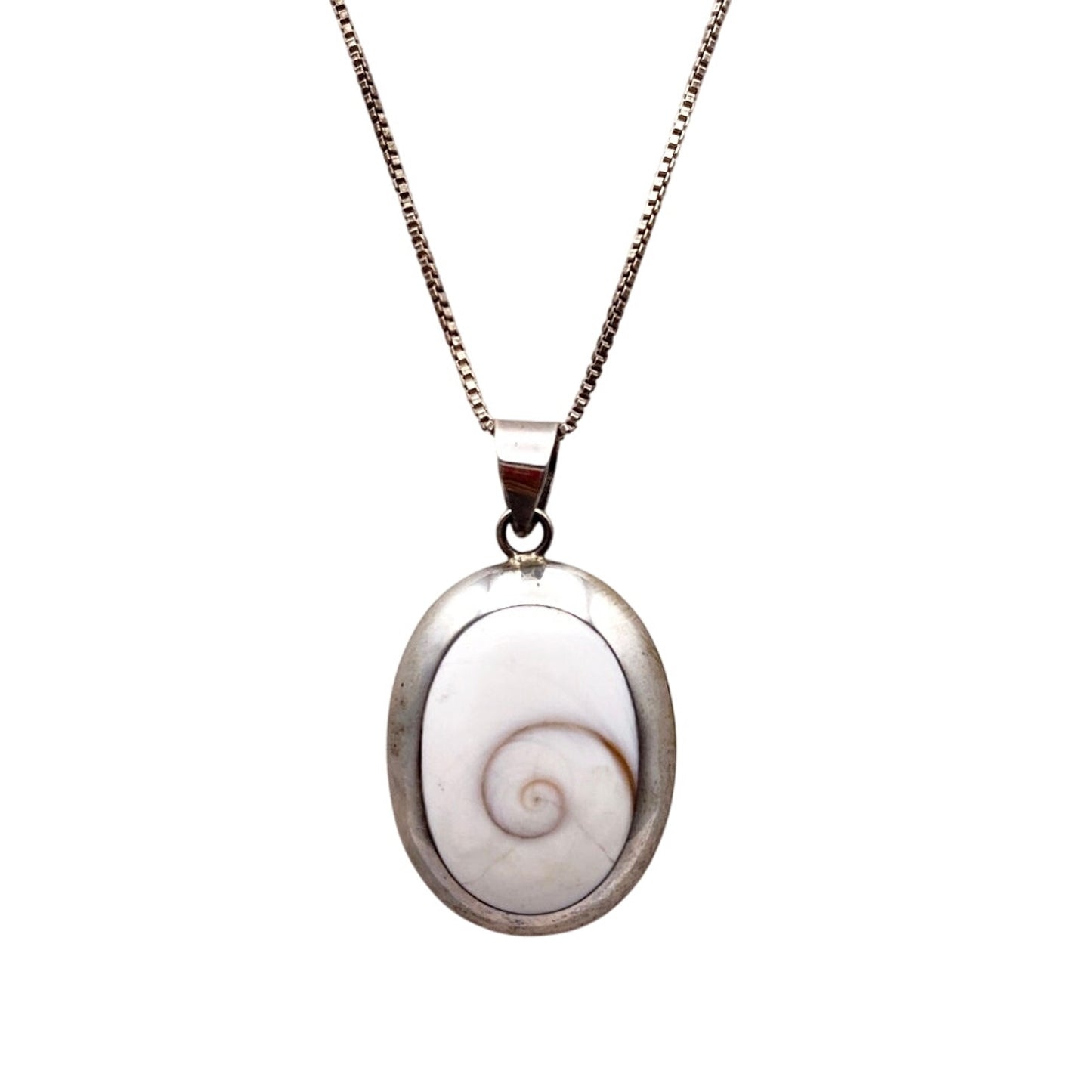 Sterling Silver Shiva Eye Shell and Abalone Double Face Pendant and Necklace 18”