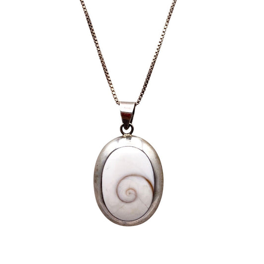 Sterling Silver Shiva Eye Shell and Abalone Double Face Pendant and Necklace 18”