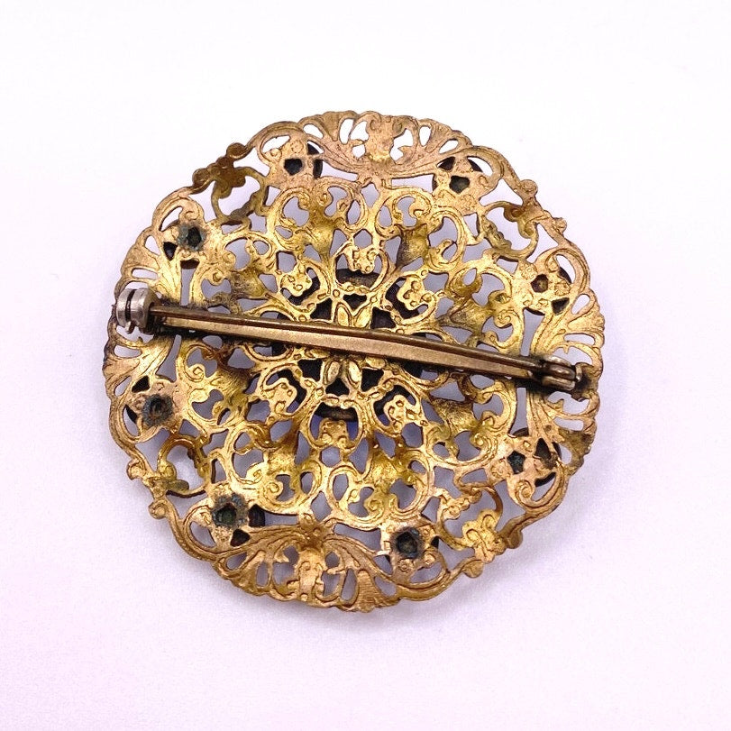 Blue Czech Glass Art Nouveau large Brooch