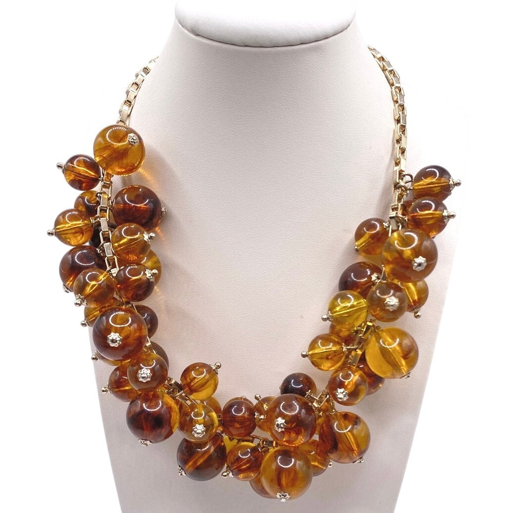 Ann Taylor Vintage Amber Lucite Beads Cha Cha Necklace 17”