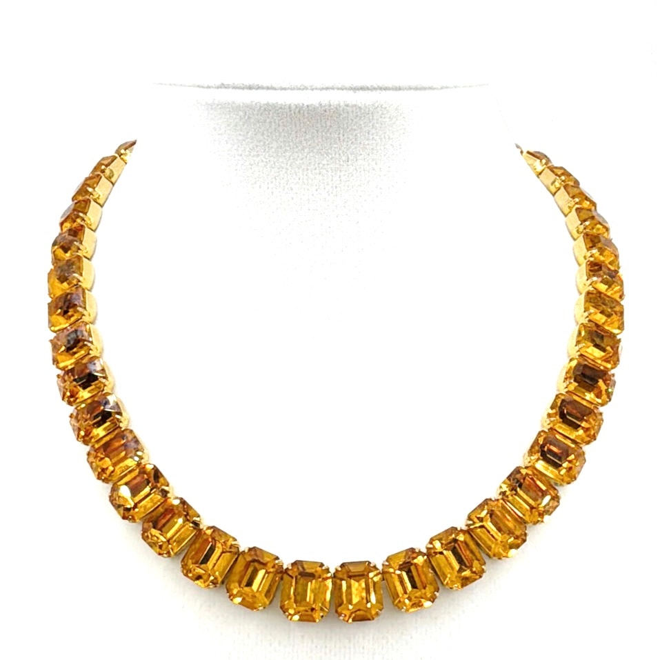 Kramer Of New York Citrine Rhinestones Riverie Collar Necklace 16”