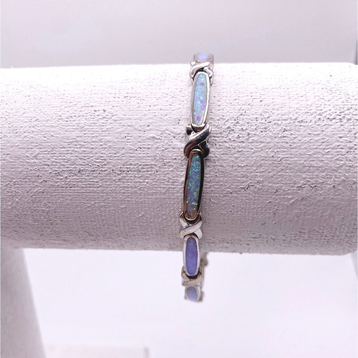 Sterling Silver and Opal Tennis Bracelet Size 7