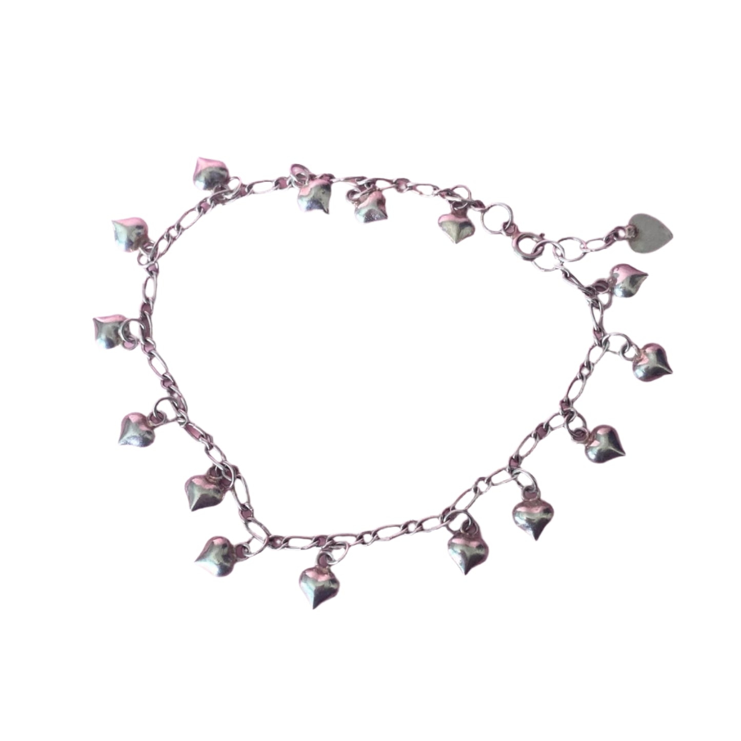 Sterling Silver Puffy Hearts Charms Anklet 9.5"
