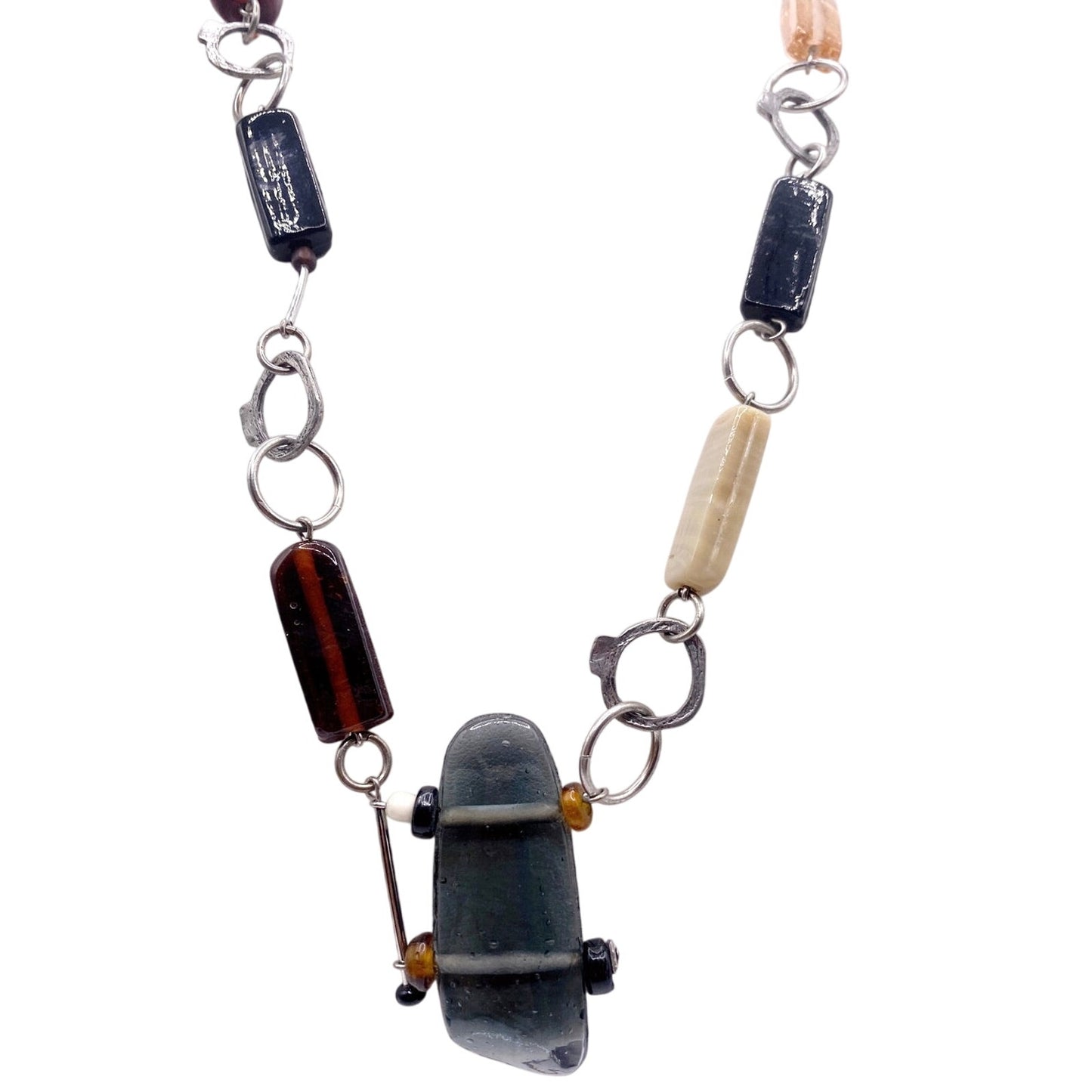 Anne Marie Chagnon Signed Necklace With Blown Glass Beads
