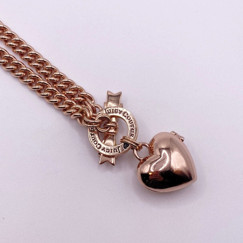 Juicy Couture Vintage Necklace Heart Locket and Bow Toggle Clasp 16”
