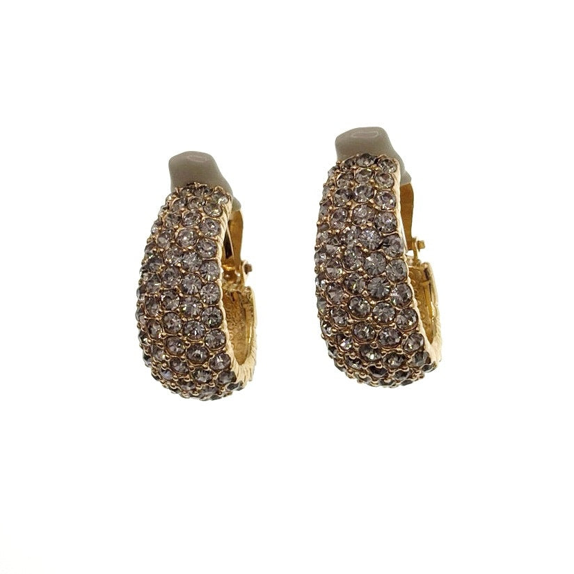 Ciner Signed Full Pave Rhinestones Half Hoops Clip On Earrings