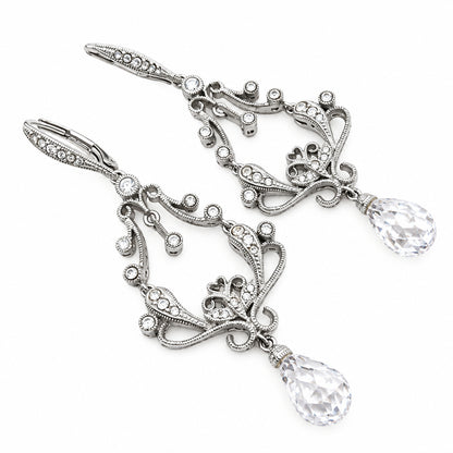 Vintage Drop Silver Tone and Crystals Earrings