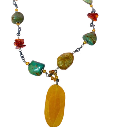 Silpada St Silver Necklace Amber and Jasper Gemstones