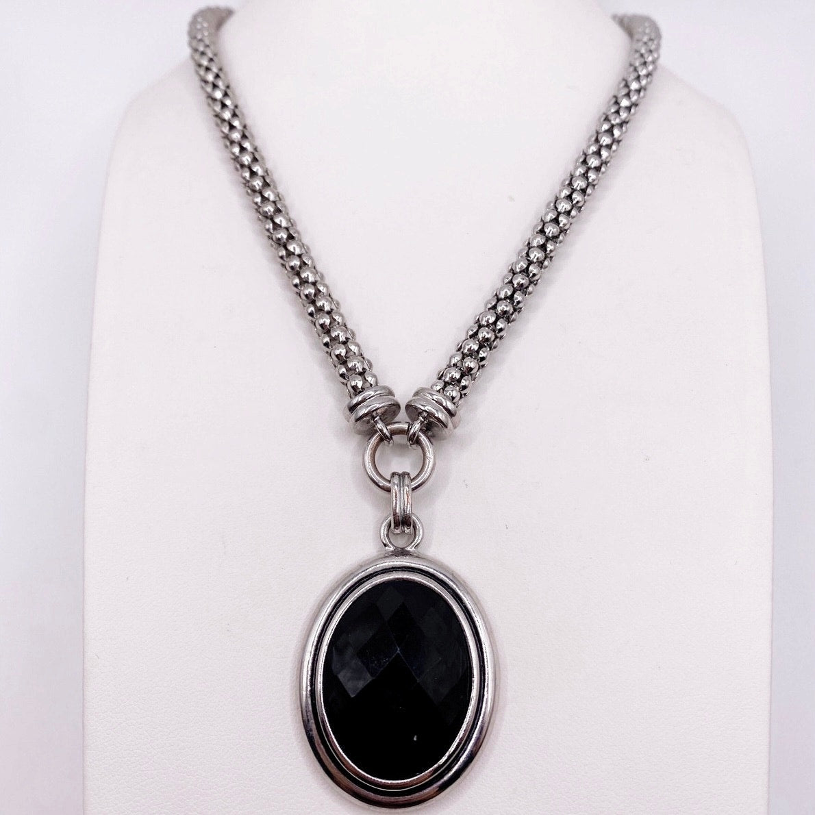 Napier Signed Vintage Necklace 22” Long Black Lucite Pendant