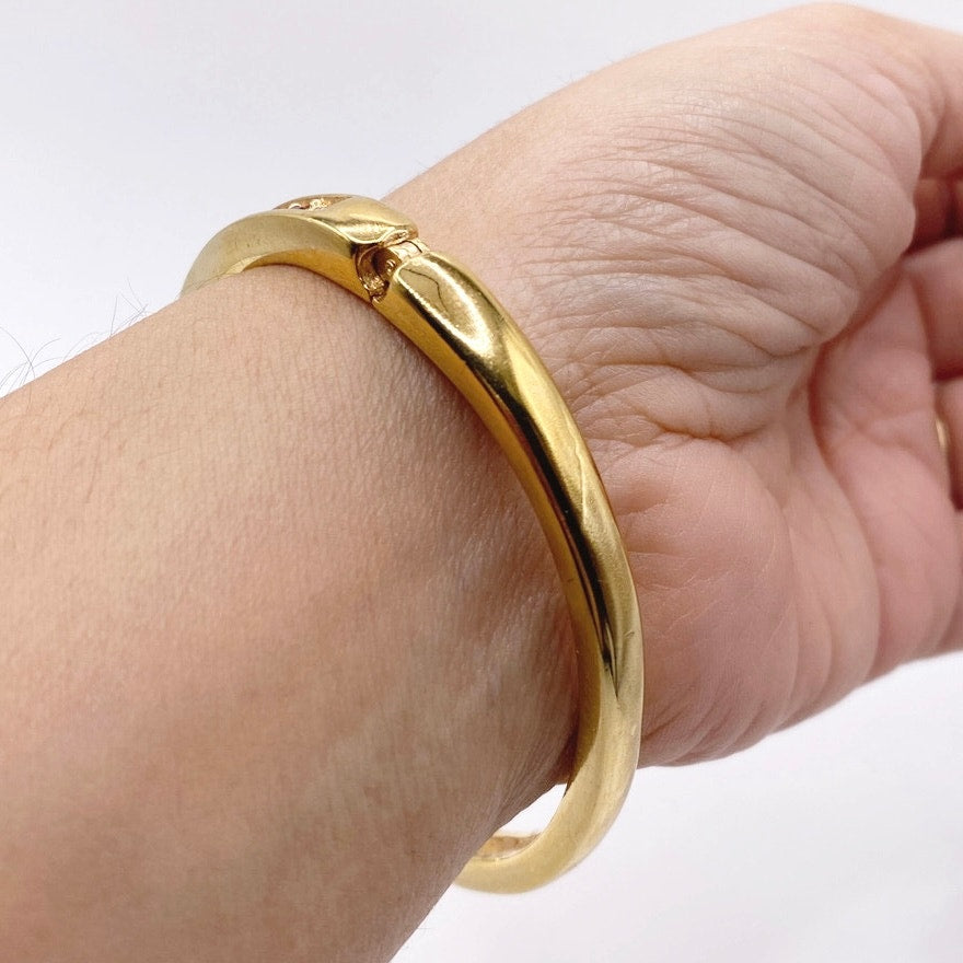Roman Vintage Bangle Bracelet Gold Tone with Ruby and White Glass Rhinestones 7”