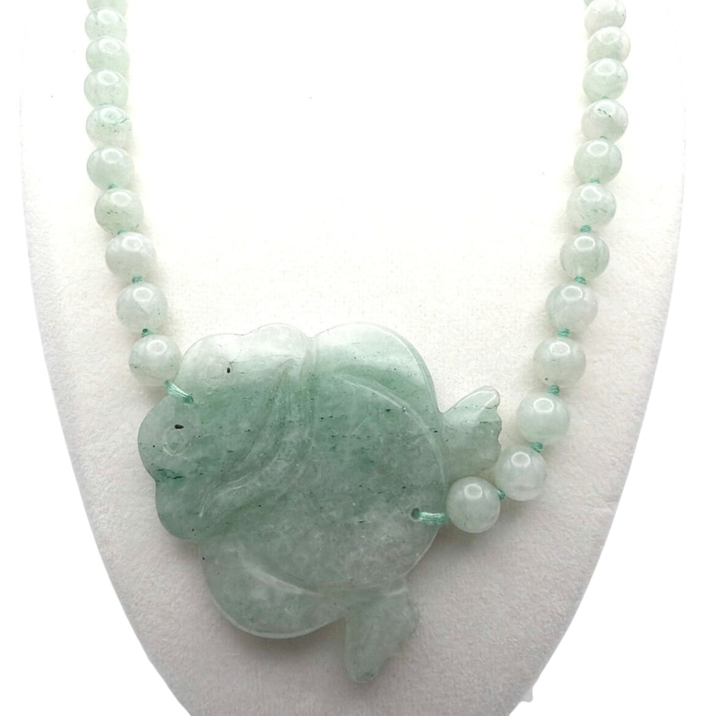 Vintage Chinese Jedaite Necklace 30” with Carved Frog Pendant