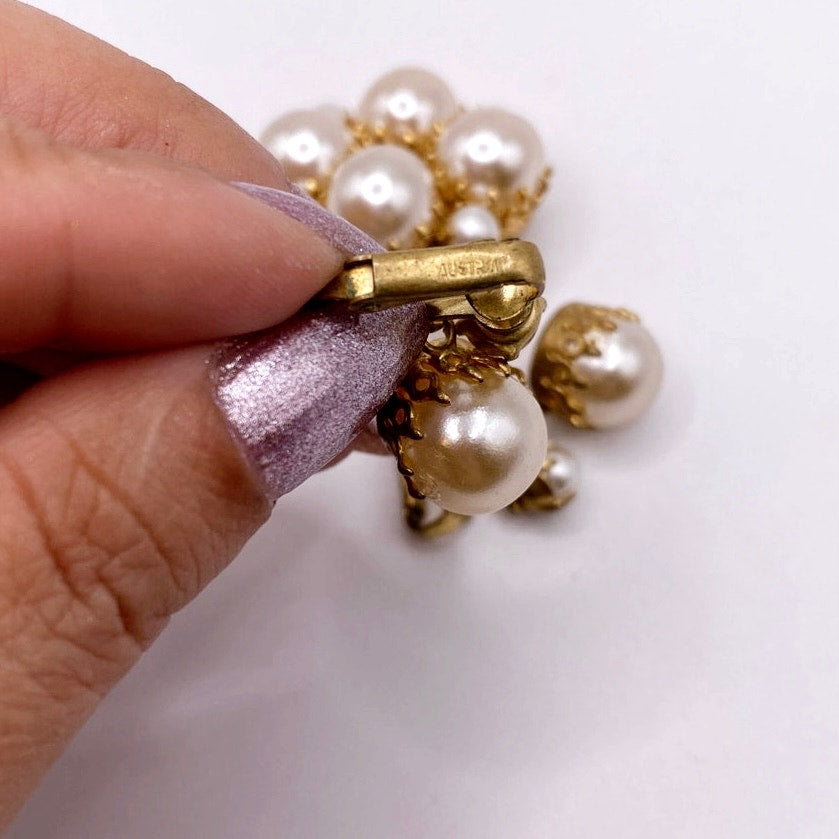 Vintage Clip On Earrings and Brooch Faux Pearls Austria Signed