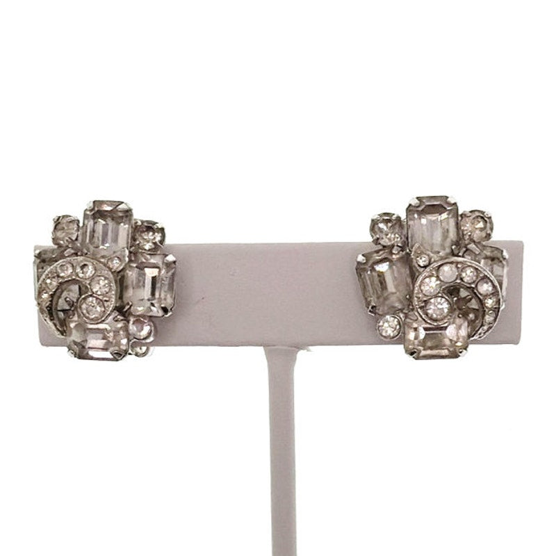 Eisenberg Vintage White Rhinestones Clip On Earrings