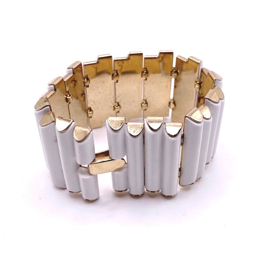 Crown Trifari White Resin Bar Panel Bracelet