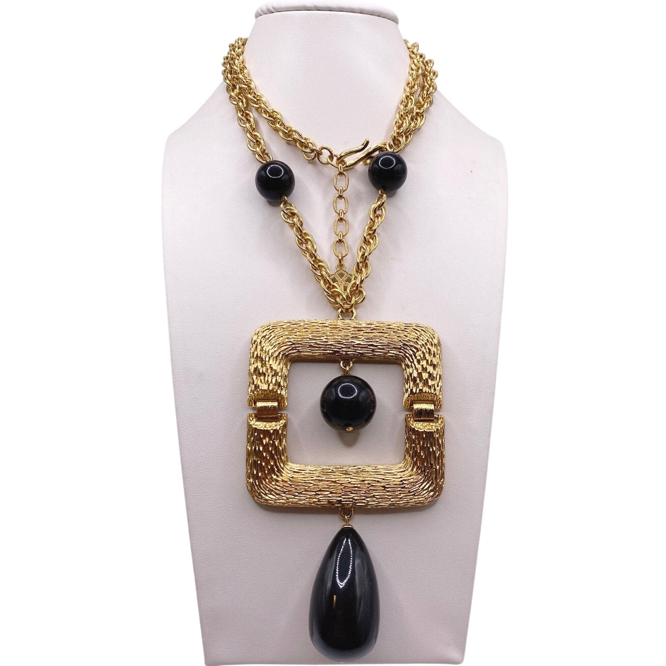 Trina Turk Gold Tone and Black Lucite Vintage Long Necklace 26”
