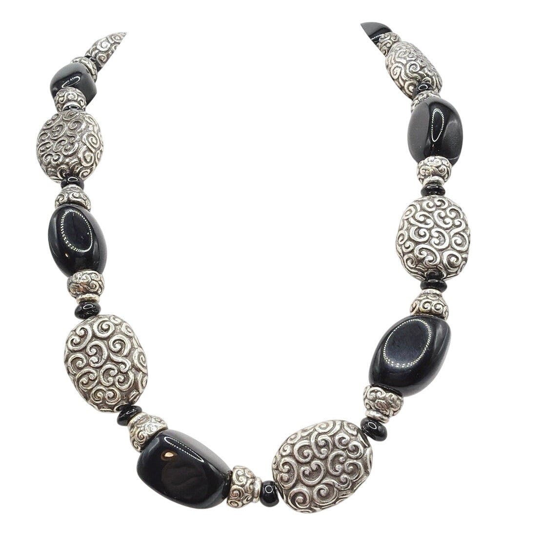 Brighton Vintage Onyx Gemstone Silver Plated Adjustable Necklace 20”
