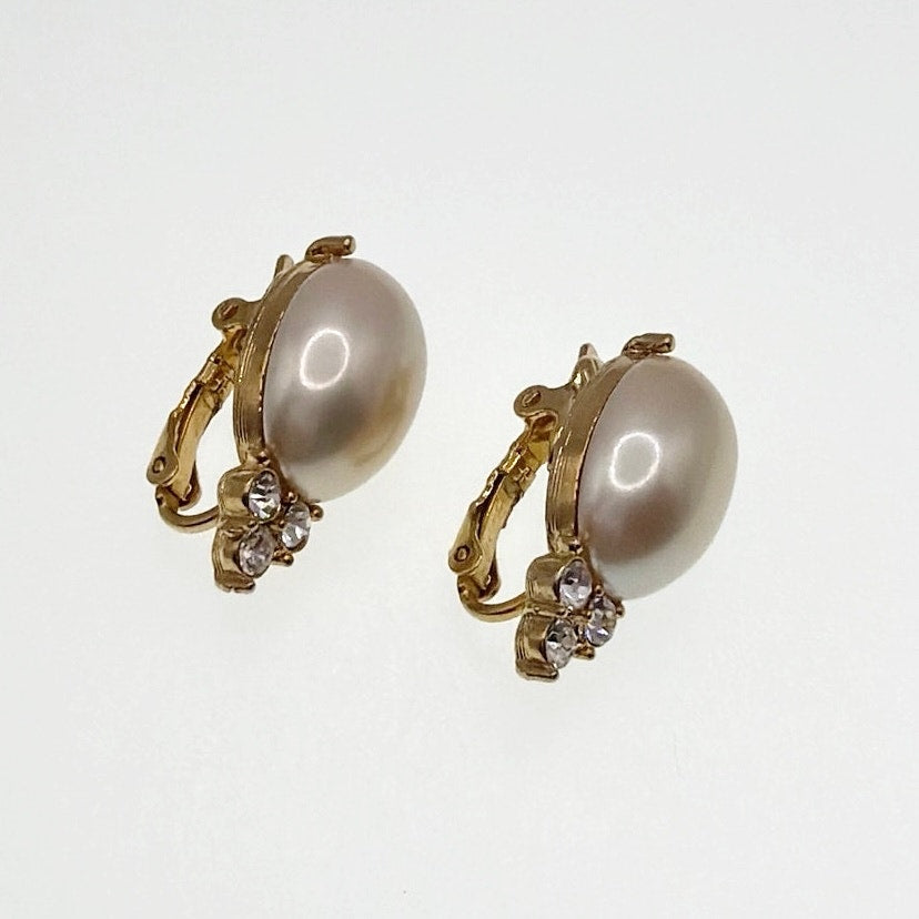 Trifari Faux Pearl Clip On Earrings