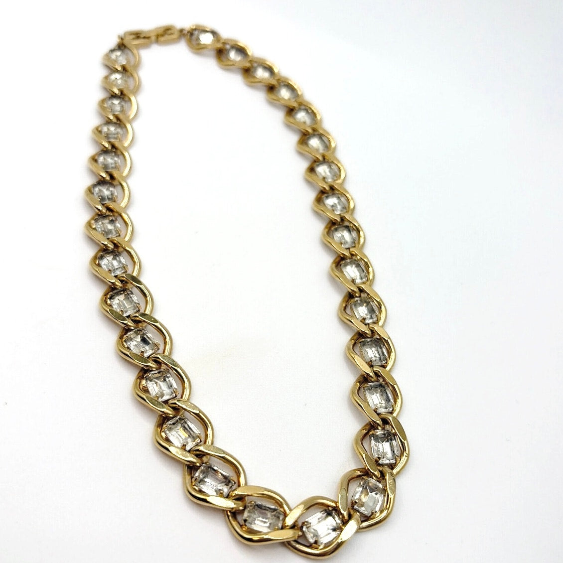 Givenchy Vintage Gold Tone and White Rhinestones Collar Necklace 16"