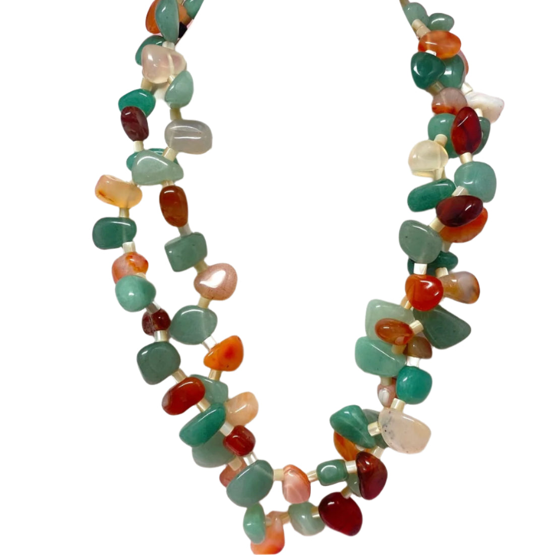 Carnelian & Agate Necklace Double-Strand Gemstone