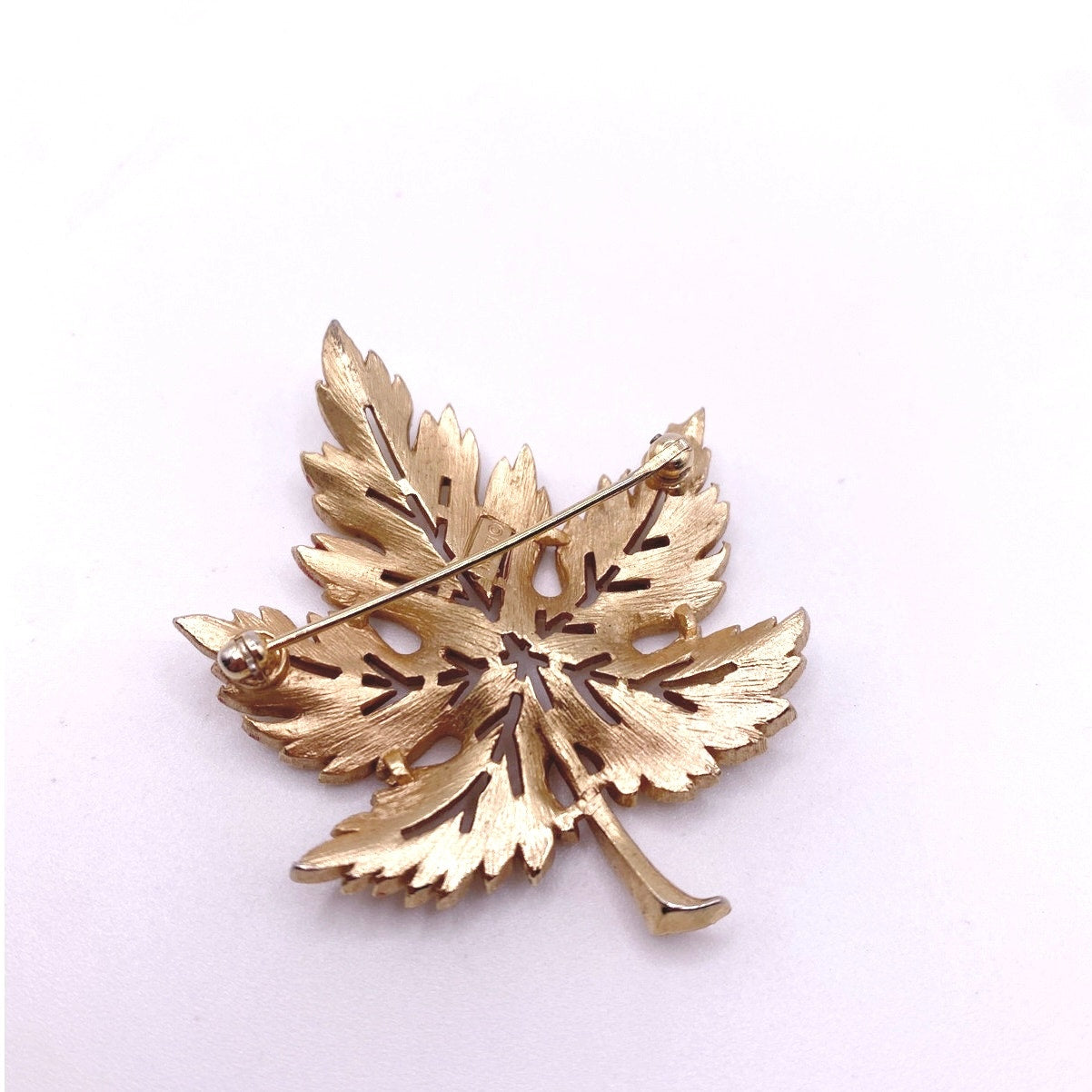 Vintage Trifari Signed Maple Leaf Brooch Gold Tone 2" long