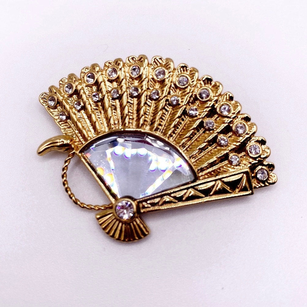 Swarovski Signed Vintage Brooch Fan With Crystals