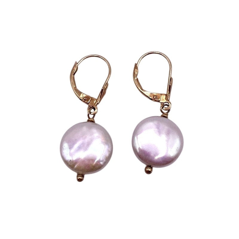 14k Gold and Pearl Leverback Earrings