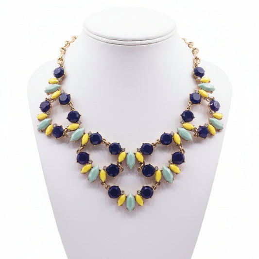 J Crew Vintage Mint Green and Navy Blue and Yellow Necklace