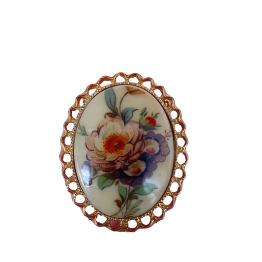 Vintage Hand Painted floral Pin