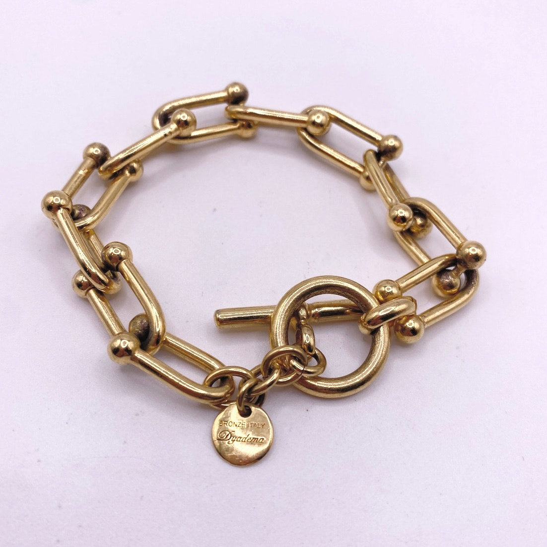 Bronze Italy Dyadema Gold Tone Chunky Bracelet 8”