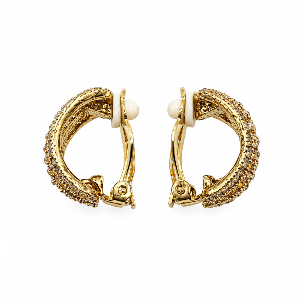 3cm Long Retro Clip On Earrings Yellow and Orange Rhinestones