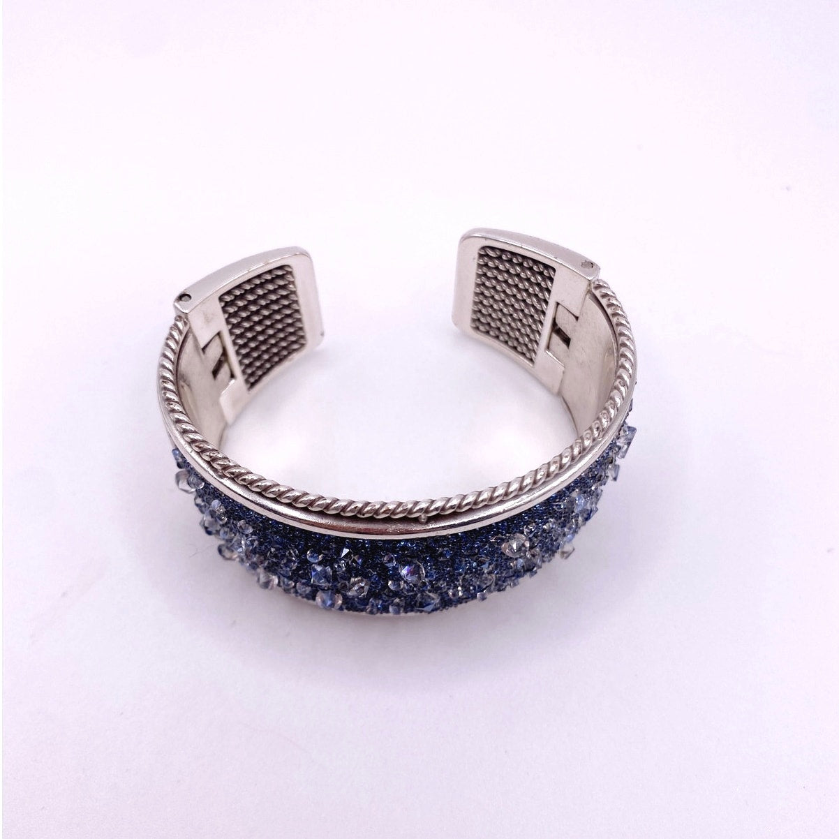 Brighton Silver Plated and Blue Crystals Cuff Bracelet Size 7