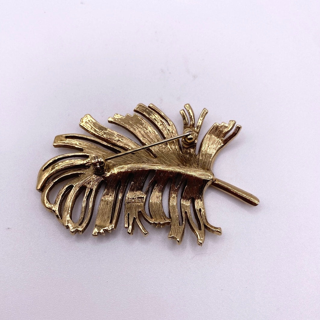 Monet leave Brooch Gold Tone with Rhinestones