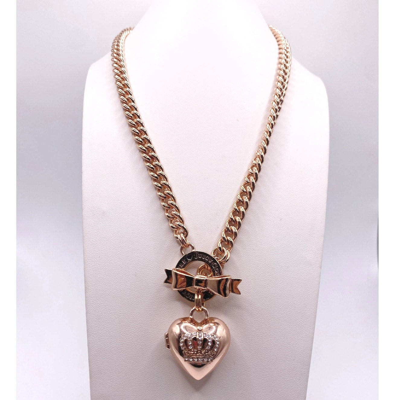 Juicy Couture Vintage Necklace Heart Locket and Bow Toggle Clasp 16”