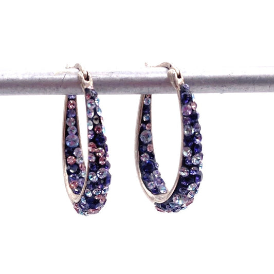Vintage Hoops Earrings Brass and Pave Purple Crystals