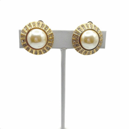 Faux Pearl Vintage Clip On Earrings 1”