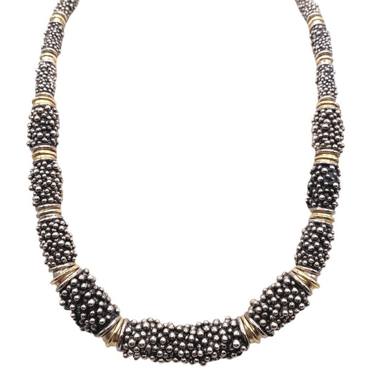 Texture Barrel Charms Vintage Silver Tone Necklace 16 inches