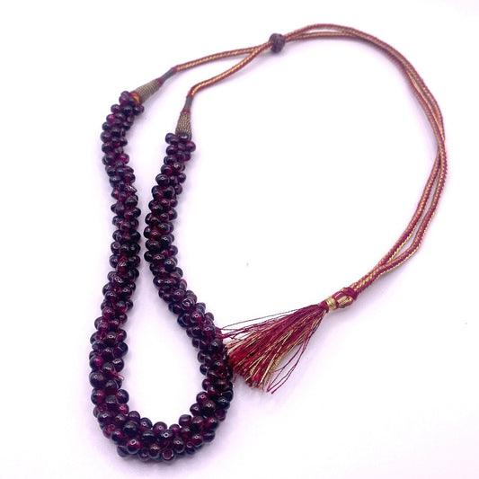 VTG Red Garnet Gems Beads Rope Cord 27"
