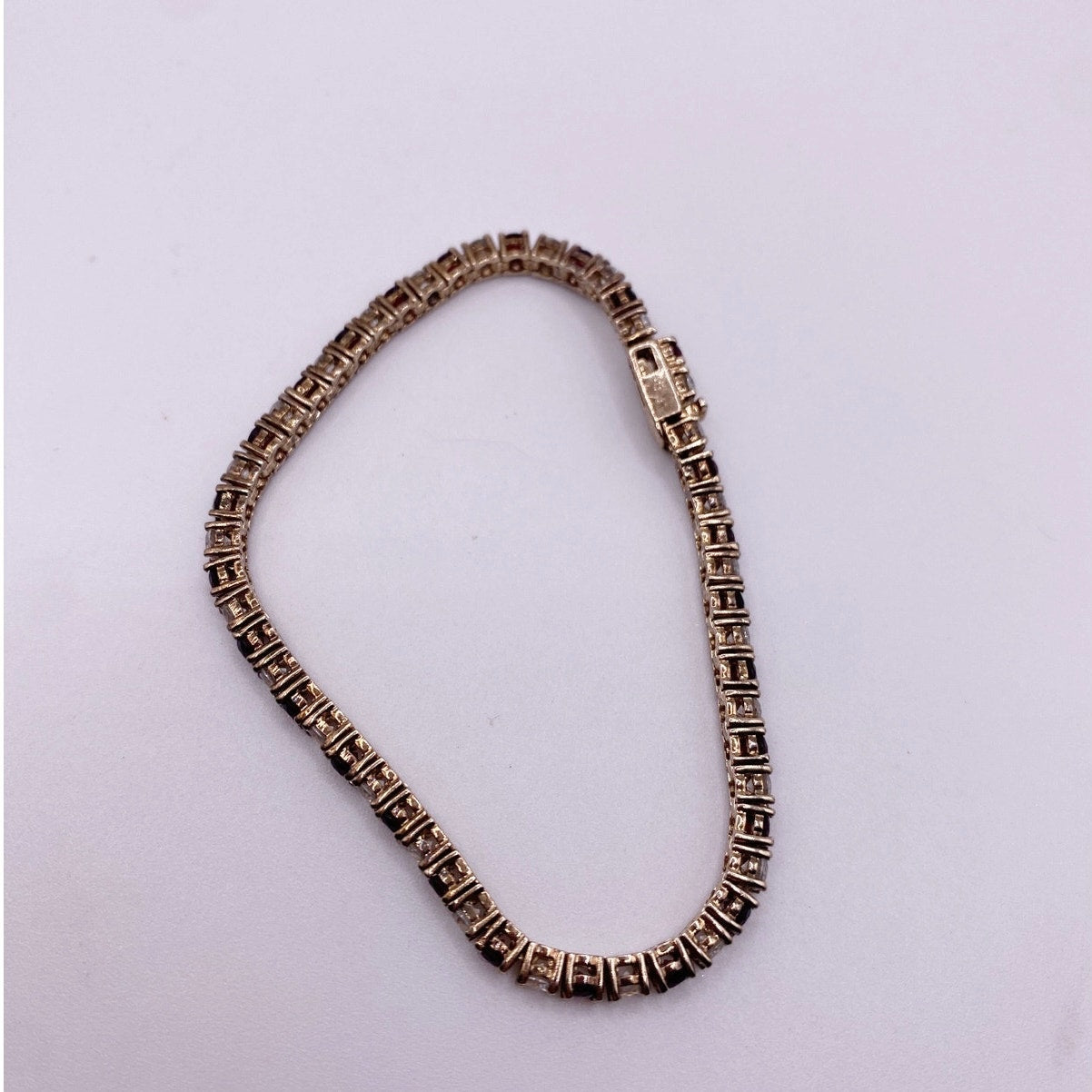 Vintage Sterling Silver Gold Vermeil 925 Bracelet Red and White CZ 3mm Size 7”