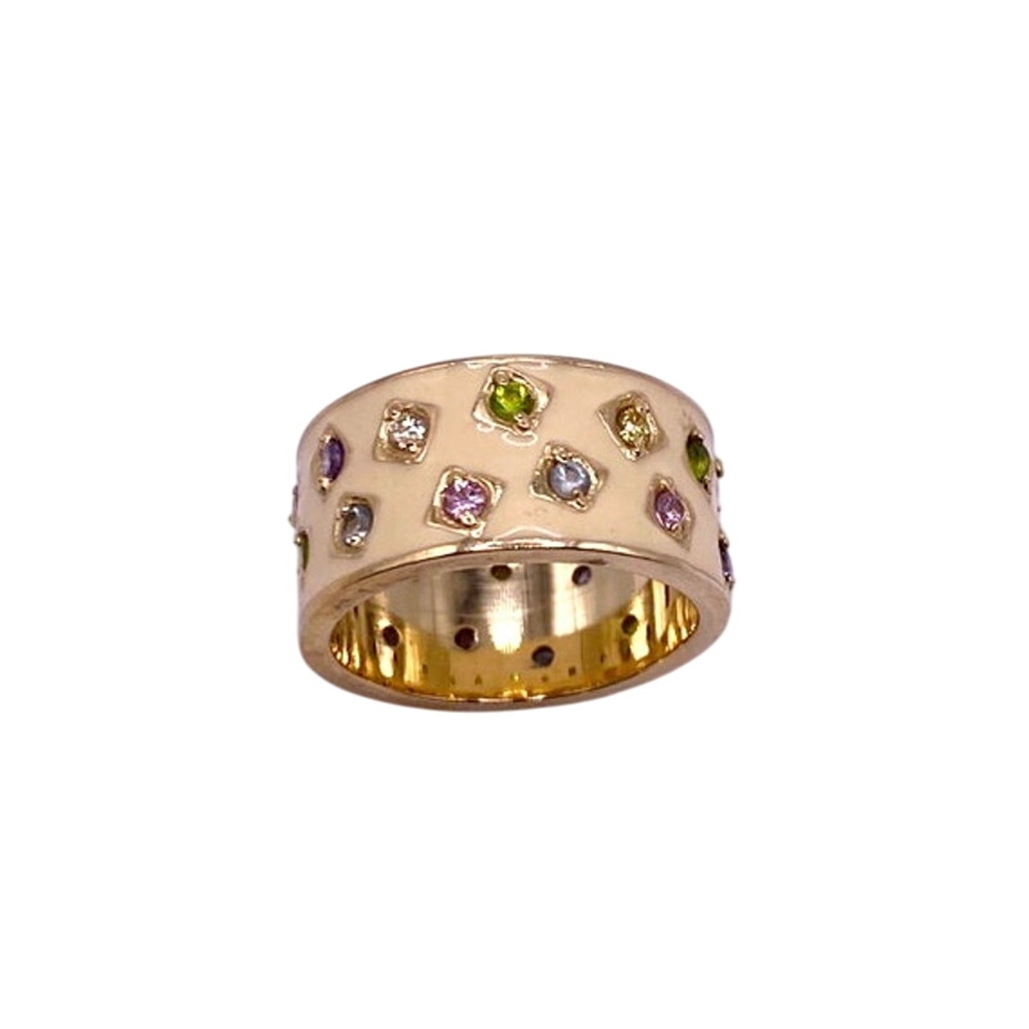 Sterling Silver Gold Vermeil Enamel Wide Band Ring 5.5"