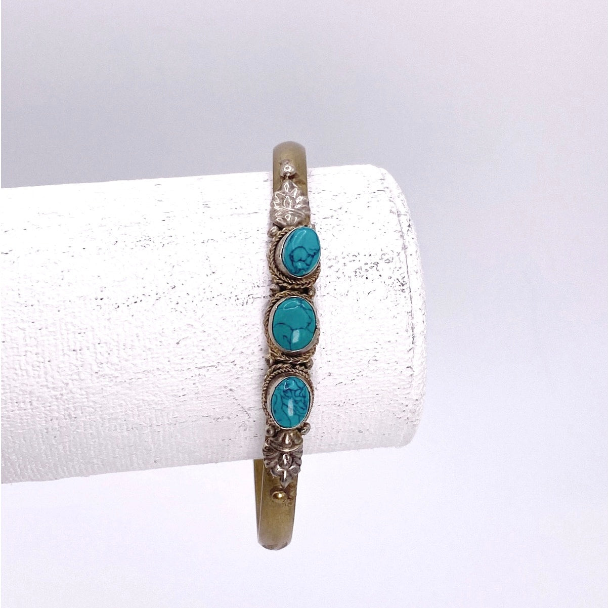 Tibetan or Nepalese turquoise metal cuff bracelet 7"