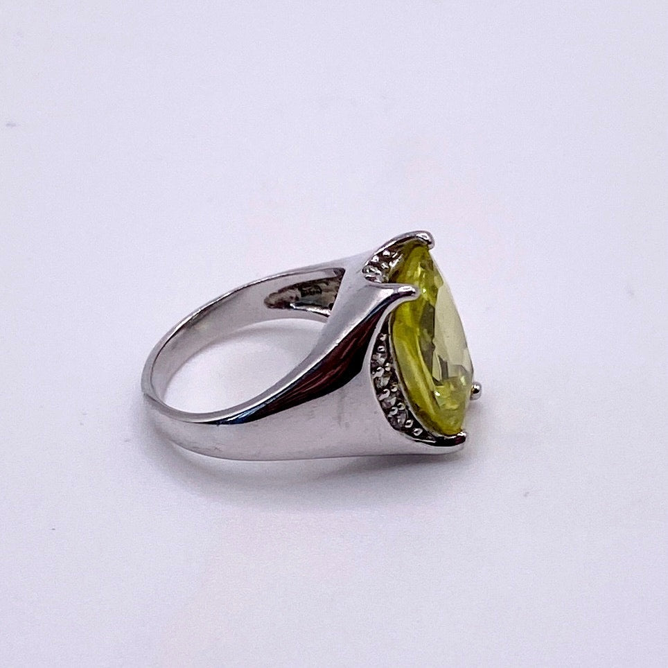 Sterling Silver and Lemon Citrine Stone Cocktail Ring  7”